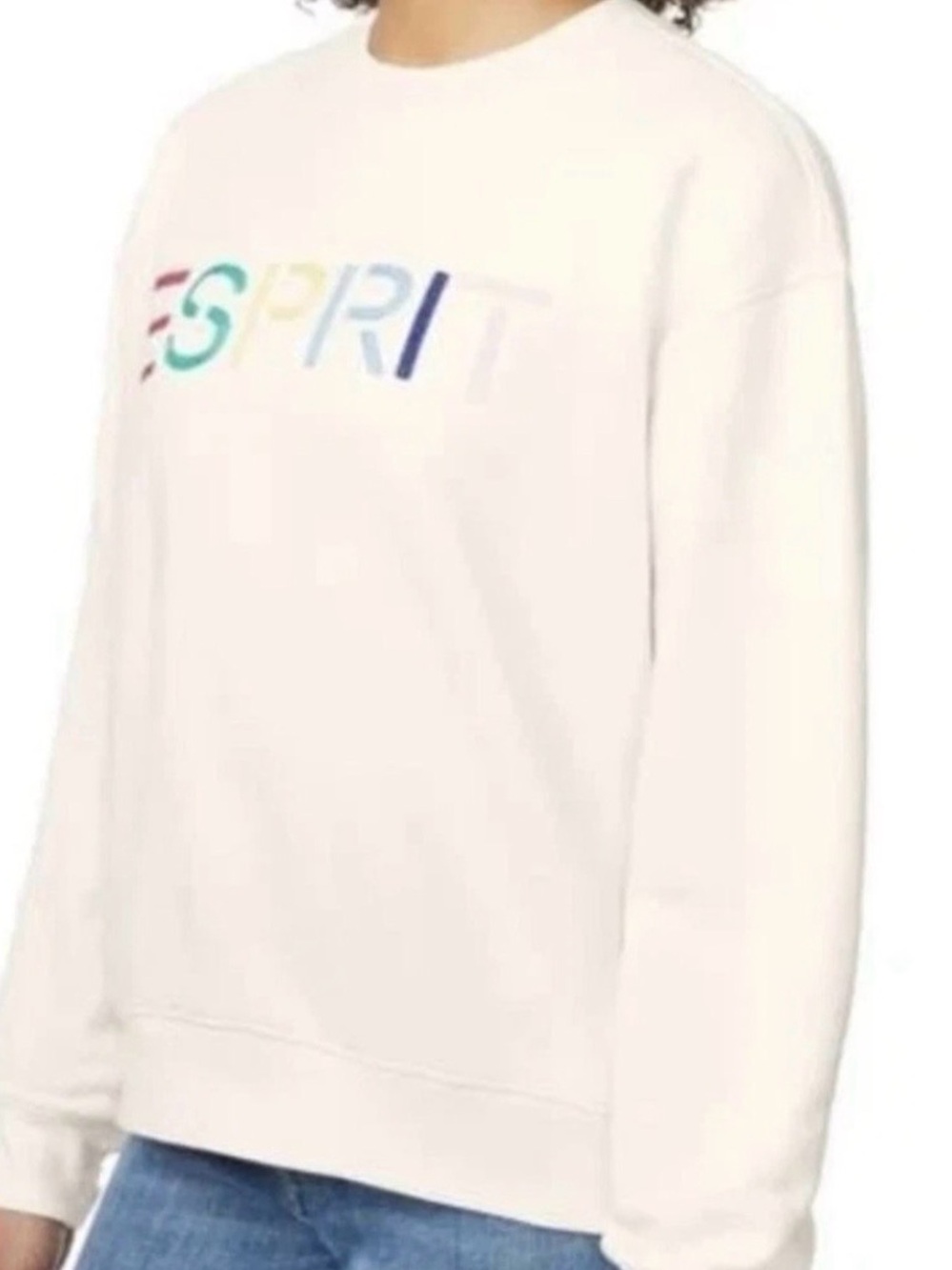 NWT Esprit White Sweatshirt with Multicolor Embroidered Logo Costco - Picture 4 of 5